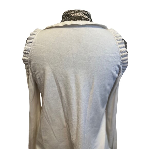 Milly White Sweater Top Knit Cold Shoulder Long Sleeve Ruffled Collar Feminine M - Picture 2 of 16